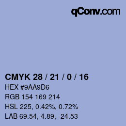 カラーコード: CMYK 28 / 21 / 0 / 16 | qconv.com