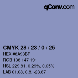 Color code: CMYK 28 / 23 / 0 / 25 | qconv.com