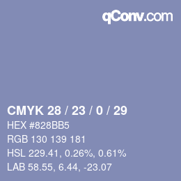 Color code: CMYK 28 / 23 / 0 / 29 | qconv.com