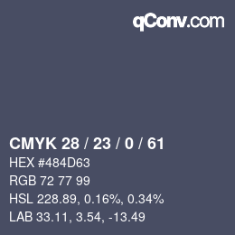 Color code: CMYK 28 / 23 / 0 / 61 | qconv.com