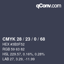 Color code: CMYK 28 / 23 / 0 / 68 | qconv.com