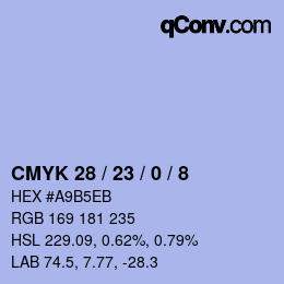 カラーコード: CMYK 28 / 23 / 0 / 8 | qconv.com