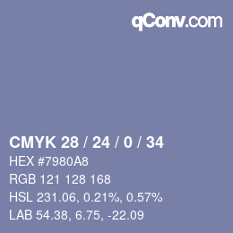 カラーコード: CMYK 28 / 24 / 0 / 34 | qconv.com
