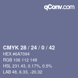 颜色代码: CMYK 28 / 24 / 0 / 42 | qconv.com