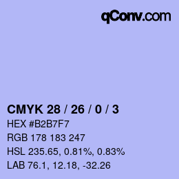 カラーコード: CMYK 28 / 26 / 0 / 3 | qconv.com