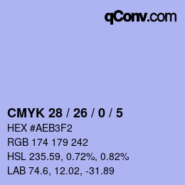 カラーコード: CMYK 28 / 26 / 0 / 5 | qconv.com