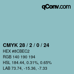 カラーコード: CMYK 28 / 2 / 0 / 24 | qconv.com