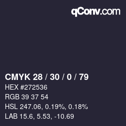 カラーコード: CMYK 28 / 30 / 0 / 79 | qconv.com