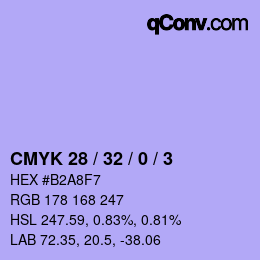Color code: CMYK 28 / 32 / 0 / 3 | qconv.com