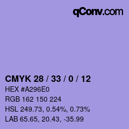 カラーコード: CMYK 28 / 33 / 0 / 12 | qconv.com