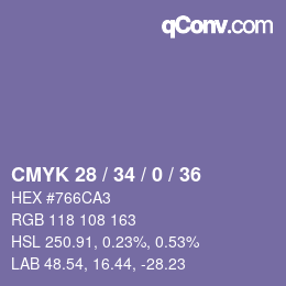 Color code: CMYK 28 / 34 / 0 / 36 | qconv.com