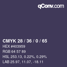 Color code: CMYK 28 / 36 / 0 / 65 | qconv.com