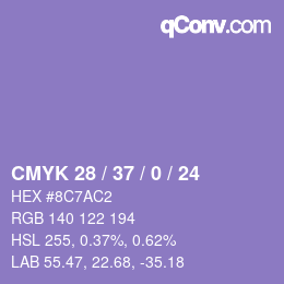 カラーコード: CMYK 28 / 37 / 0 / 24 | qconv.com
