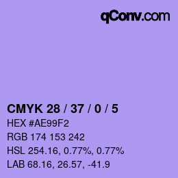 カラーコード: CMYK 28 / 37 / 0 / 5 | qconv.com
