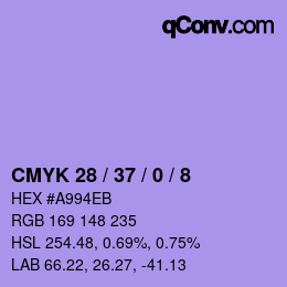 颜色代码: CMYK 28 / 37 / 0 / 8 | qconv.com