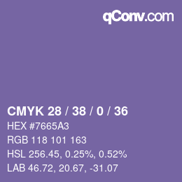 Color code: CMYK 28 / 38 / 0 / 36 | qconv.com