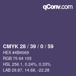 颜色代码: CMYK 28 / 39 / 0 / 59 | qconv.com