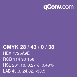 Color code: CMYK 28 / 43 / 0 / 38 | qconv.com