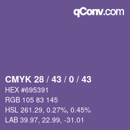 Color code: CMYK 28 / 43 / 0 / 43 | qconv.com