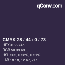 Color code: CMYK 28 / 44 / 0 / 73 | qconv.com