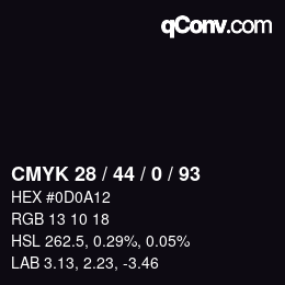 カラーコード: CMYK 28 / 44 / 0 / 93 | qconv.com