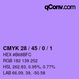 Color code: CMYK 28 / 45 / 0 / 1 | qconv.com