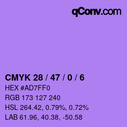 Color code: CMYK 28 / 47 / 0 / 6 | qconv.com