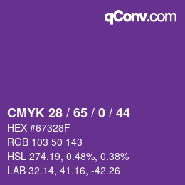 カラーコード: CMYK 28 / 65 / 0 / 44 | qconv.com