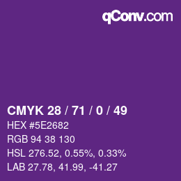 Color code: CMYK 28 / 71 / 0 / 49 | qconv.com