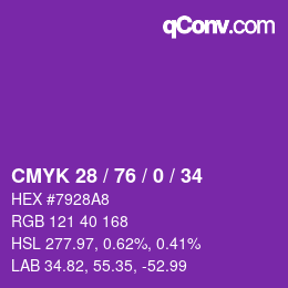Color code: CMYK 28 / 76 / 0 / 34 | qconv.com