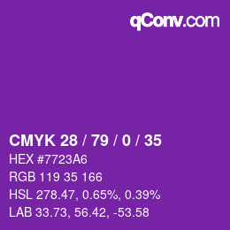 カラーコード: CMYK 28 / 79 / 0 / 35 | qconv.com