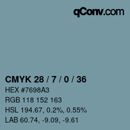 Farbcode: CMYK 28 / 7 / 0 / 36 | qconv.com