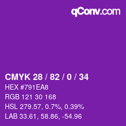 Color code: CMYK 28 / 82 / 0 / 34 | qconv.com