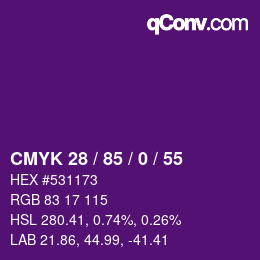 颜色代码: CMYK 28 / 85 / 0 / 55 | qconv.com
