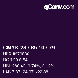 颜色代码: CMYK 28 / 85 / 0 / 79 | qconv.com