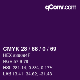 Color code: CMYK 28 / 88 / 0 / 69 | qconv.com