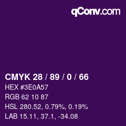 Farbcode: CMYK 28 / 89 / 0 / 66 | qconv.com