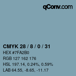 颜色代码: CMYK 28 / 8 / 0 / 31 | qconv.com