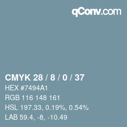 カラーコード: CMYK 28 / 8 / 0 / 37 | qconv.com