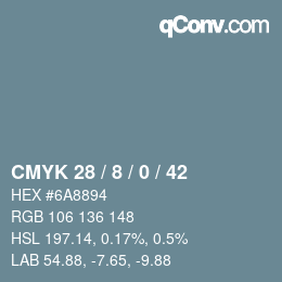 カラーコード: CMYK 28 / 8 / 0 / 42 | qconv.com