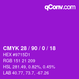 颜色代码: CMYK 28 / 90 / 0 / 18 | qconv.com