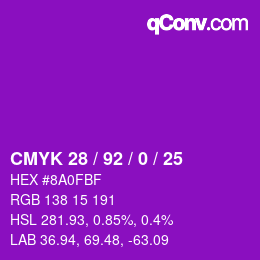 カラーコード: CMYK 28 / 92 / 0 / 25 | qconv.com
