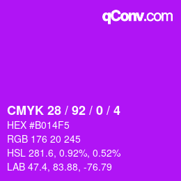 Color code: CMYK 28 / 92 / 0 / 4 | qconv.com
