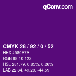カラーコード: CMYK 28 / 92 / 0 / 52 | qconv.com