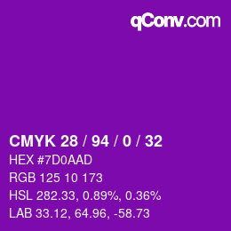 Color code: CMYK 28 / 94 / 0 / 32 | qconv.com