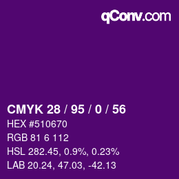 Color code: CMYK 28 / 95 / 0 / 56 | qconv.com