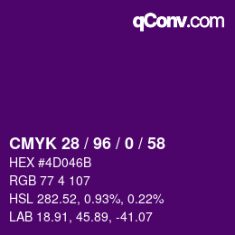 颜色代码: CMYK 28 / 96 / 0 / 58 | qconv.com