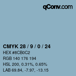 カラーコード: CMYK 28 / 9 / 0 / 24 | qconv.com