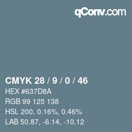 颜色代码: CMYK 28 / 9 / 0 / 46 | qconv.com