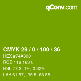 Color code: CMYK 29 / 0 / 100 / 36 | qconv.com